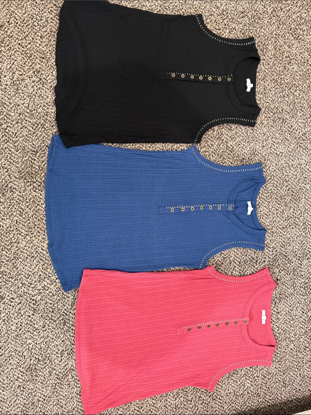 Ribbed Henley whipstitch Tank Tops - Black / Blue / Pink